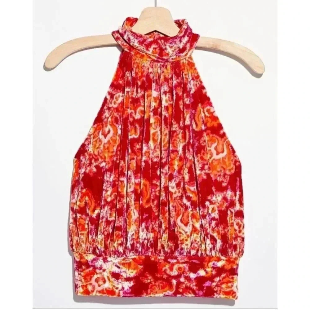 Free People Velvet Paisley Take a Break Halter Top size Small